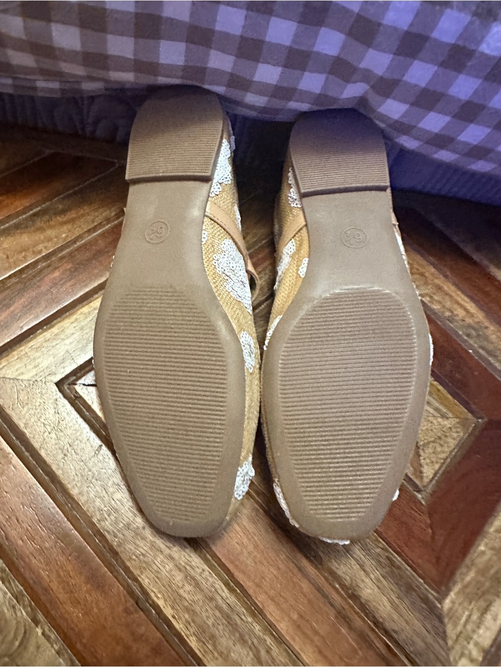 a new day Tan Floral Mary Jane Flats with White Sequin Flowers - Picture 3 of 3